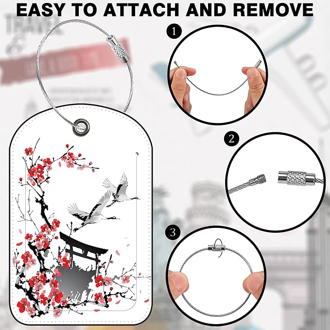 Japanese Cherry Blossoms Storks Leather Luggage Tag - Image 4