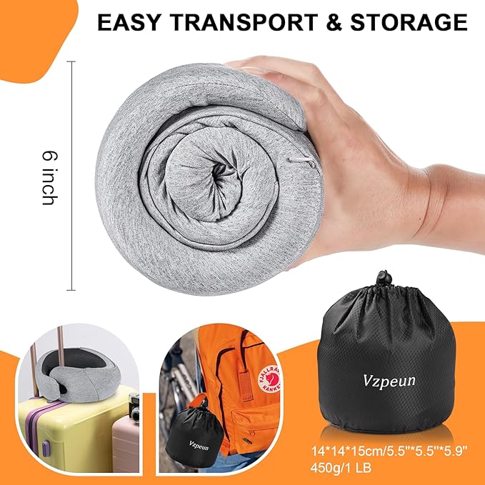 Travel Pillow - Hooded Neck Pillow Airplane Memory Foam Filling - Image 6