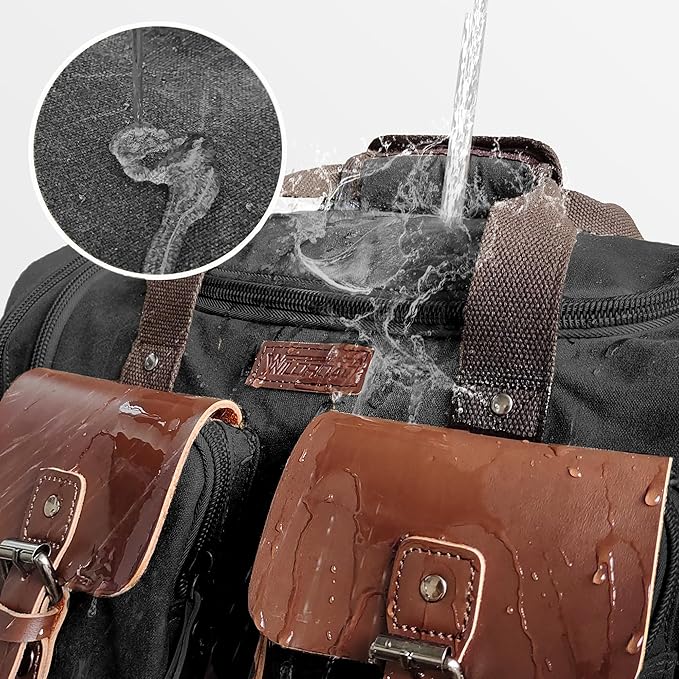 Wildroad 60L Travel Duffel Bag, Expandable Waxed Canvas Genuine Leather Duffle - Image 3