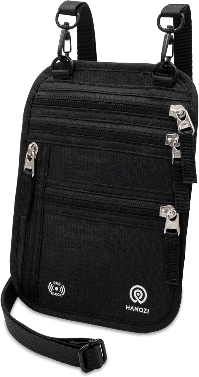Neck Wallet – Travel Pouch and RFID Blocking Passport Holder by HANOZI