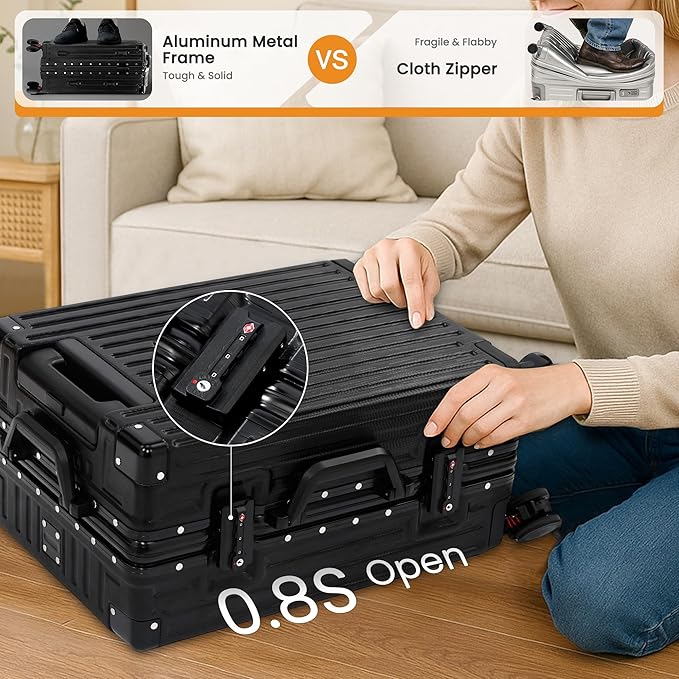 26 Inch Checked Luggage with Spinner Wheels, No Zipper Aluminum Frame Hard - Image 5