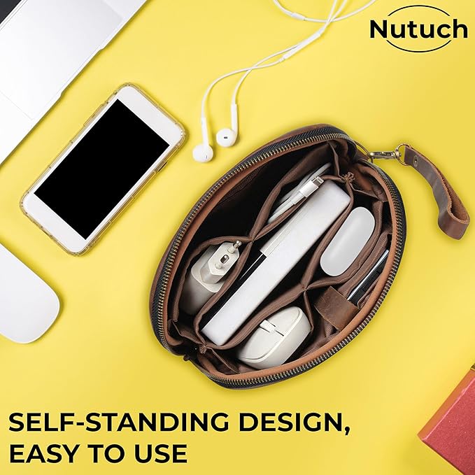 Leather Tech Pouch for Cables Chargers Phone | Tech Bag | Zipper Travel - Image 5