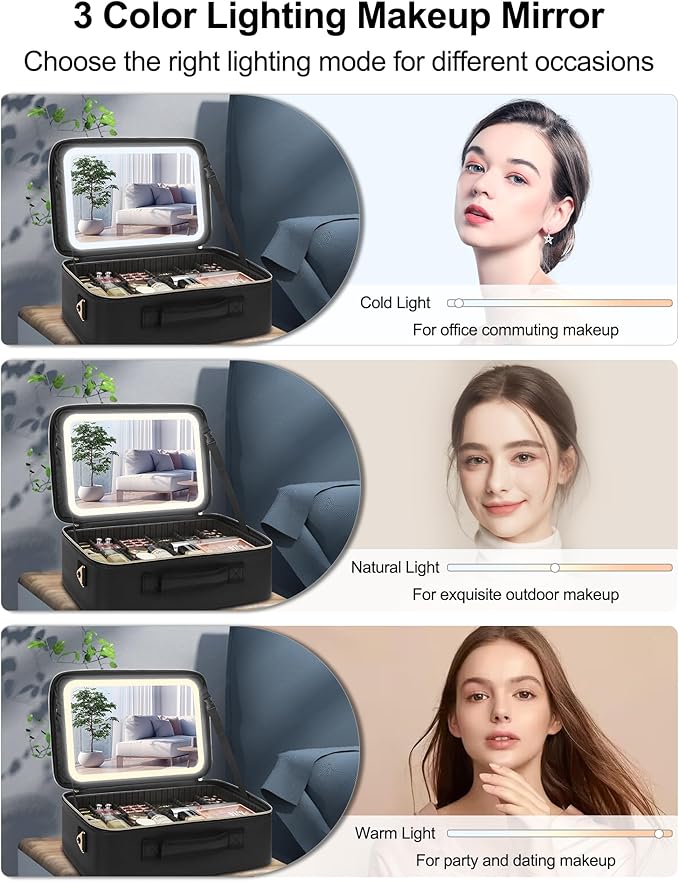 Chomeiu Makeup Bag with LED Mirror, Large Train Case - Image 4