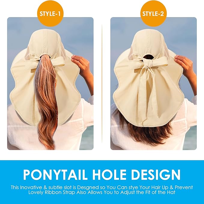 Womens Sun Hat UV Protection, Foldable Waterproof Wide Brim Bucket Hats - Image 5