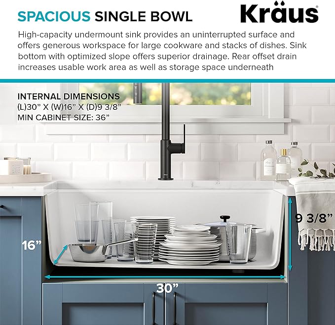 KRAUS Bellucci Workstation 32 in. Undermount Granite Composite Single Bowl - Image 6