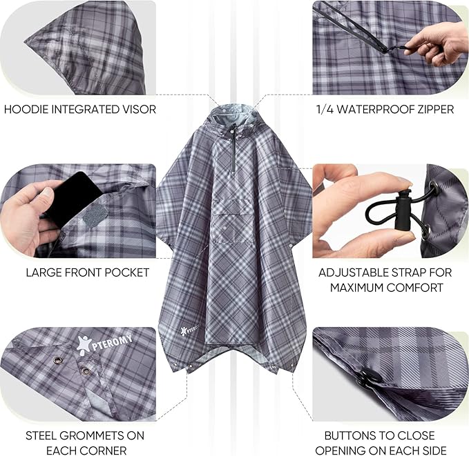 PTEROMY Hooded Rain Poncho for Adult - Image 2