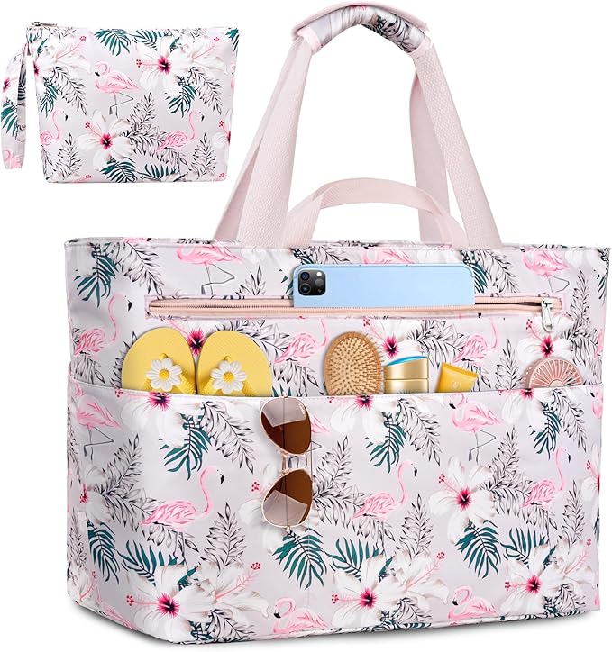 Extra Large Beach Bags for Women, Waterproof Sandproof Beach Tote Bag Zipper by ZENTREON