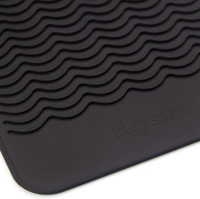 Heysam Heat Mat for Flat Iron Hair Straightener and Curling Iron Pad, Travel Storage Mat Pouch for Countertop, Professional Heat Resistant Silicone Mat for Hair Tools, 9"x6.5", Black