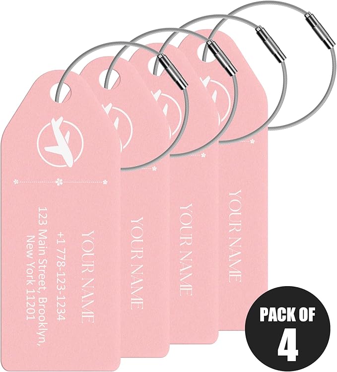 4 PCS Personalized Metal Luggage Tag – Personalized Engraved Suitcase Tag by Binphonesin