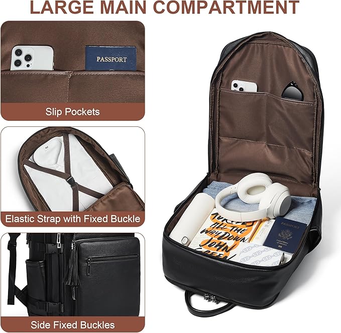 Shrrie Laptop Backpack for Women, Vegan Leather Backpack Work Computer - Image 4
