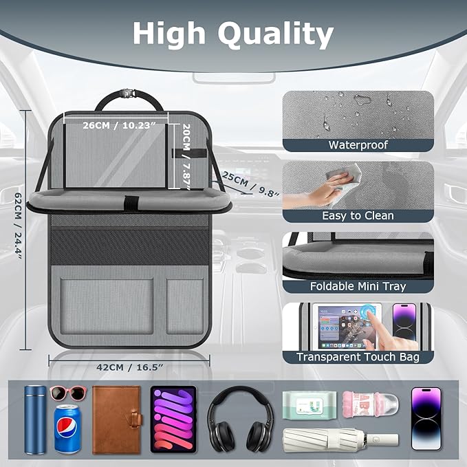 Car Backseat Organizer with table Tray, 9 Storage Pockets Backseat Car - Image 4