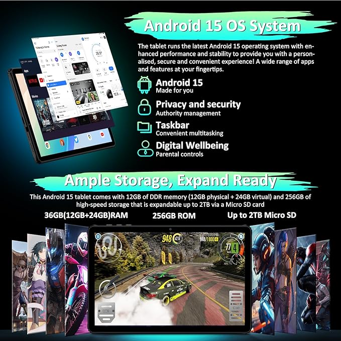 Android Tablet, 2K FHD Display Tablets, 36GB RAM & 256GB ROM, 1TB Expandtion - Image 3