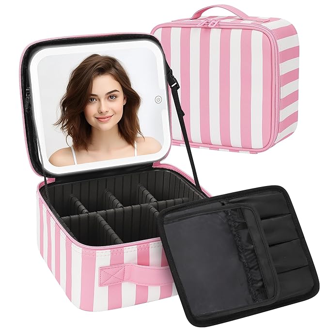 Makeup Bag With LED Mirror, Travel Makeup Case with Light up Mirror Large - Image 9