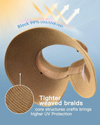 FURTALK Sun Hats for Women Wide Brim Beach Hat Straw Visor Ponytail Summer UV - Image 2