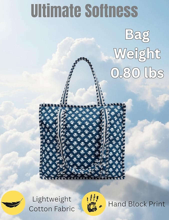 Cotton Quilted Tote Bag for Women – Large Beach & Travel Tote - Image 3