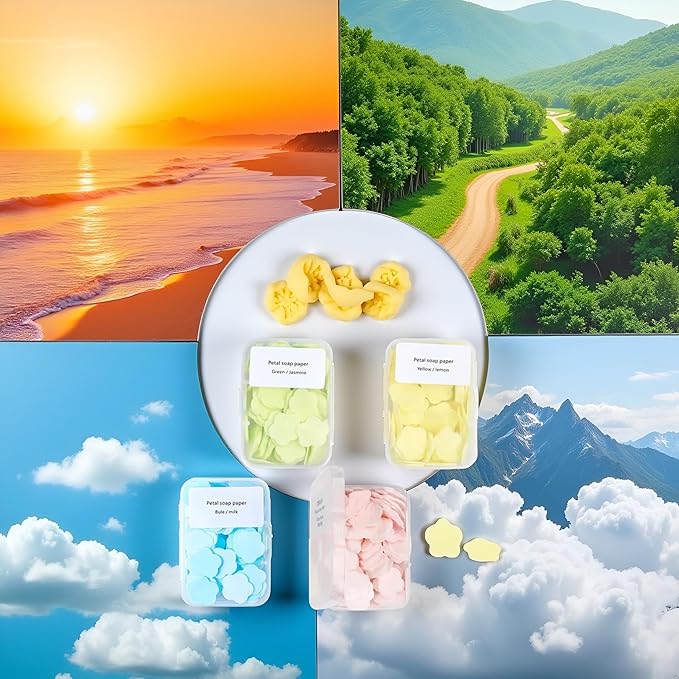 4 Boxes Paper Soap, 4 Random Different Scented Mini Portable Disposable Petal - Image 2