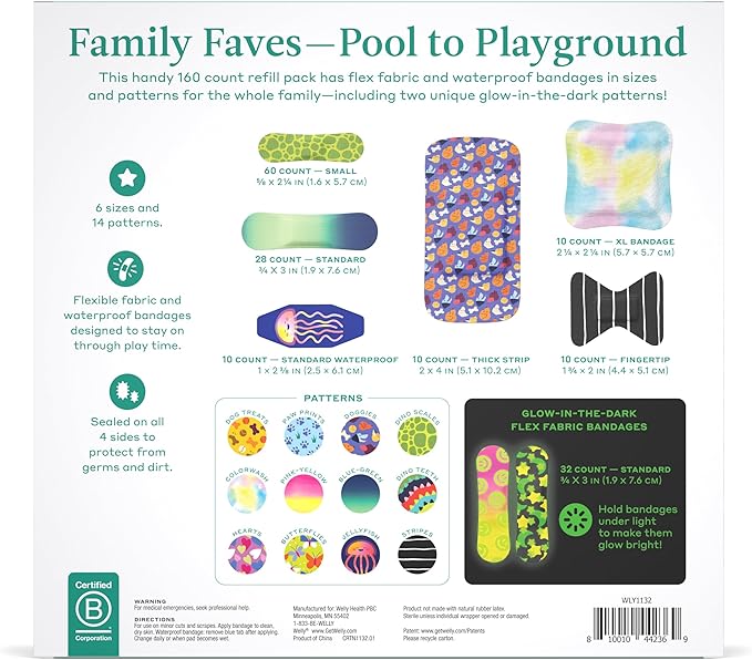 Welly Bandage Large Refill Pack | Adhesive Flexible Fabric, Glow-in-The-Dark & - Image 2