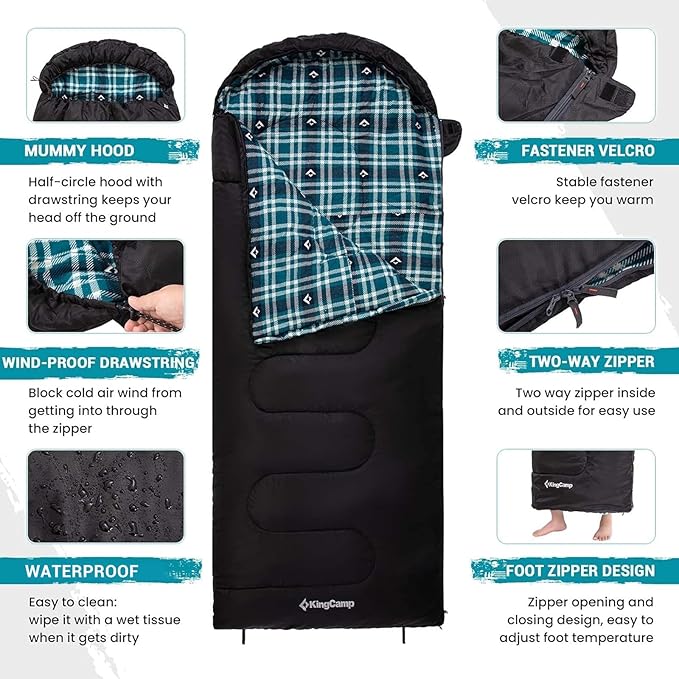 KingCamp Sleeping Bag for Adults, Cold Weather & Warm XL Big and Tall Flannel - Image 3