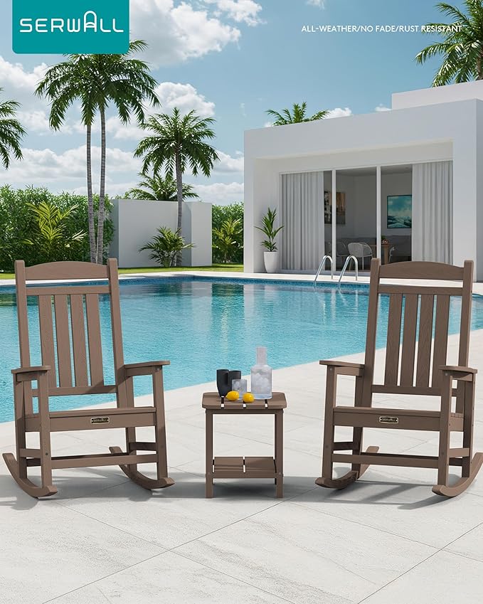 SERWALL Outdoor Rocking Chair, HDPE Patio Rocking Chair All-Weather Porch Rocker - Image 2