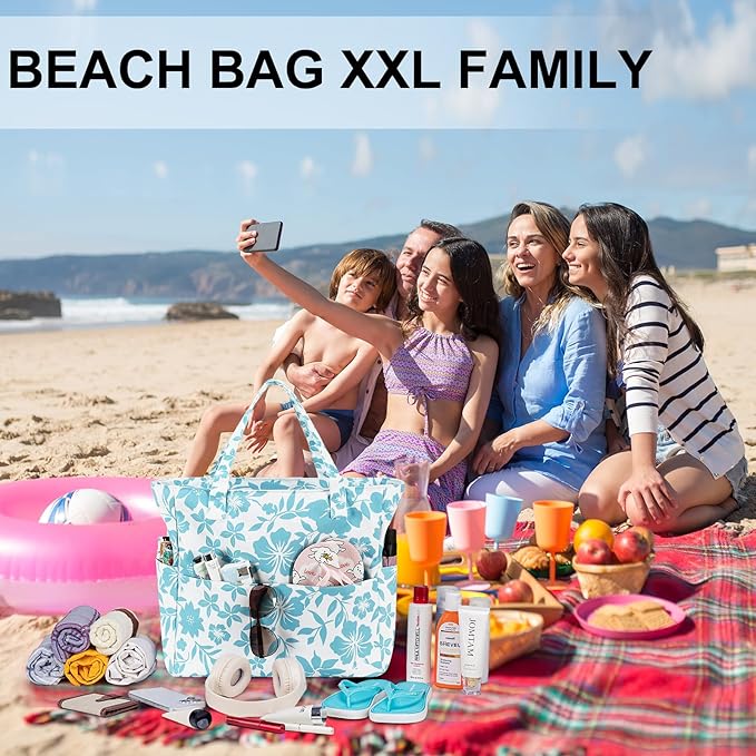 LEDAOU Large Beach Tote Bag Women Waterproof Sandproof Zipper Beach Tote Bag - Image 6