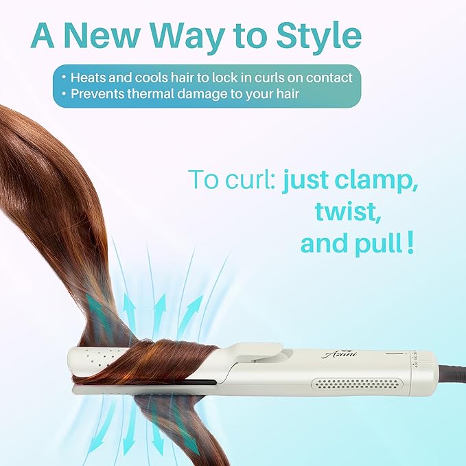 Asani 360° Airflow Styler - 2-in-1 Professional Curling Wand & Hair Straightener - Flat Iron Curler with Cooling Fan, Air Vents - Crimper Styling Tool for Volume & Curls - for All Hair (Pearl White)