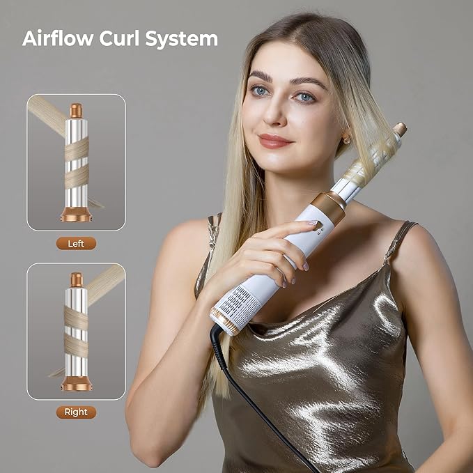 6 in ONE Hair Dryer Brush, Blow Dryer Curling Wand Hair Styling Tools Set, Ionic Hot Air Massage Oval Blowout Hair Dryer, Left&Right Hair Styler