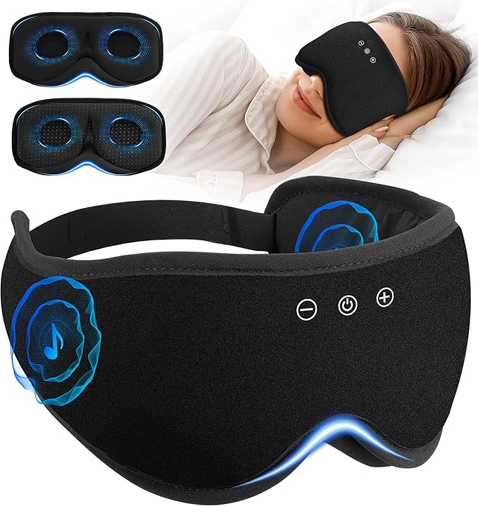 Bluetooth Sleep Mask with 2 Removable 3D Contoured Cup, Bamboo Cotton Bluetooth by AHUIARGY