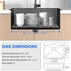 25x22 Inch Black Drop In Kitchen Sink, 25 Inch Gunmetal Black Kitchen Sink Top - Image 6