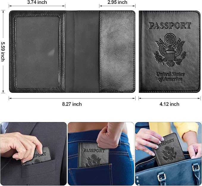 Eoehro Passport and Vaccine Card Holder Combo, Faux Leather, Lightweight - Image 3