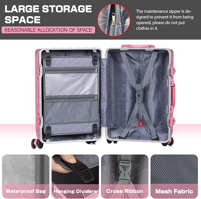 AnyZip Luggage Aluminium Frame Suitcase Hard Shell TSA Lock No Zipper 28In Rose - Image 5