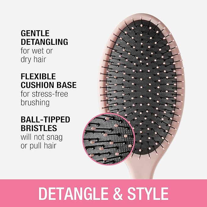 Conair Detangling Hair Brush Set, 3 count Detangler Brushes for Wet or Dry Hair, Gentle Detangler for All Types, Bristle Brushes for Women, Evergreen, Blush Pink, Black Assorted (Pack of 8)