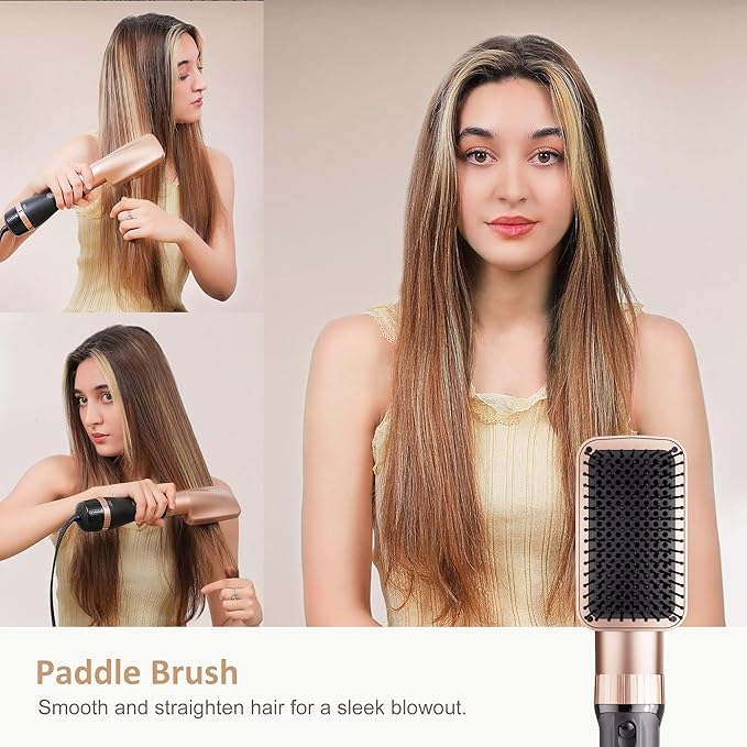 Hair Dryer Brush Set, DAILYLIFE Blow Dryer Brush with 5 Attachments, Multi Hair Styler for Salon Blowouts, Volumizing, and Straightening, Ionic Function, Frizz Free, with Glove