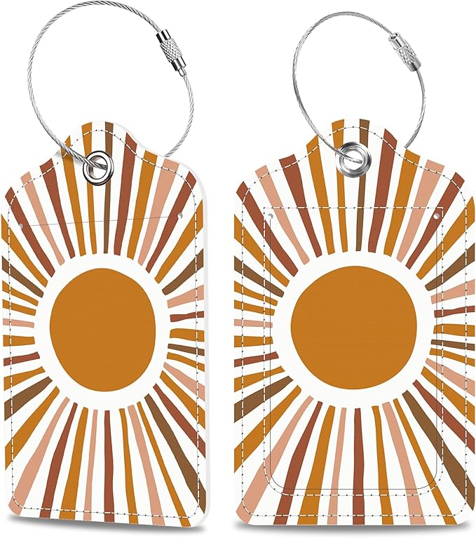 Scandinavian Style Abstract Sun Luggage Tags 2PCS PU Leather Suitcases Tag by MSEAANBK