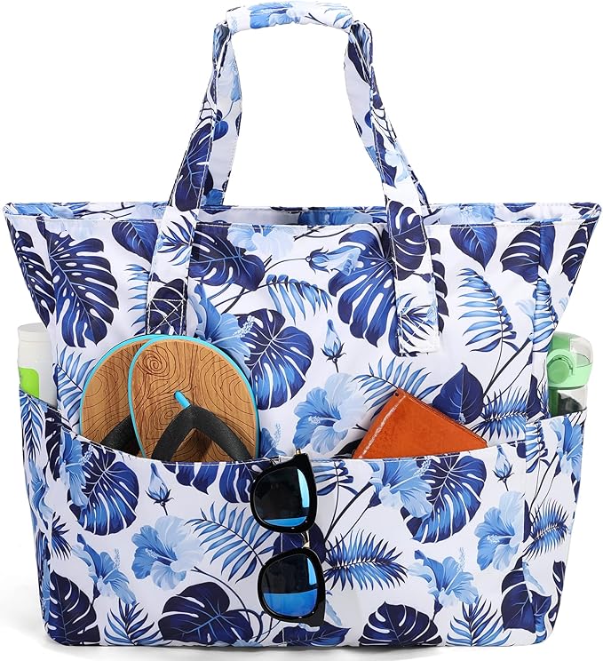 LEDAOU Large Beach Tote Bag Women Waterproof Sandproof Zipper Beach Tote Bag by LEDAOU