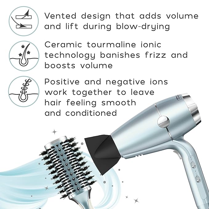 InfinitiPro by Conair Hairbrush, Porcupine Round Brush, Detangler Brush Helps Reduce Frizz and Add Volume, Smoothwrap Series in Icy Blue, Pack of 1