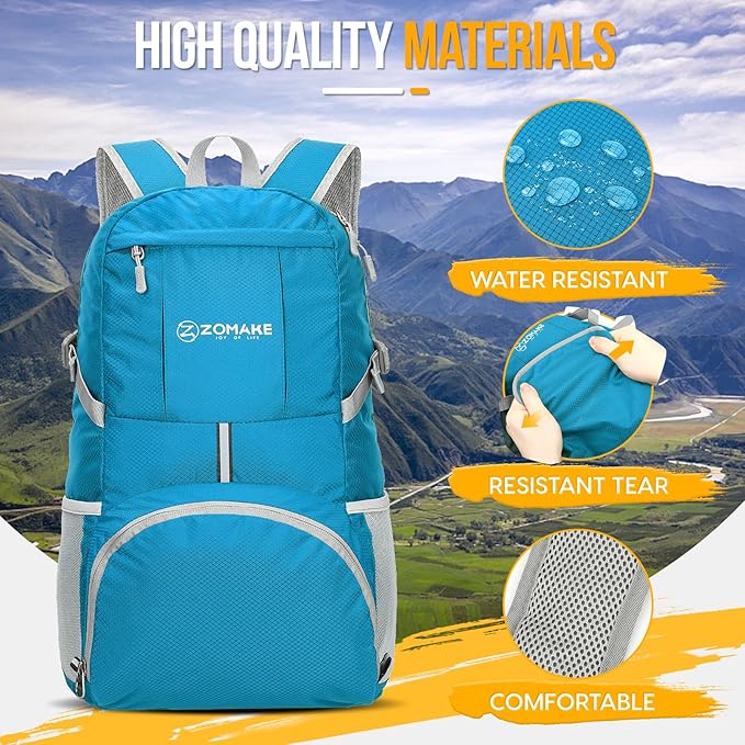 ZOMAKE Lightweight Packable Backpack 35L, Light Foldable Backpacks Water - Image 4