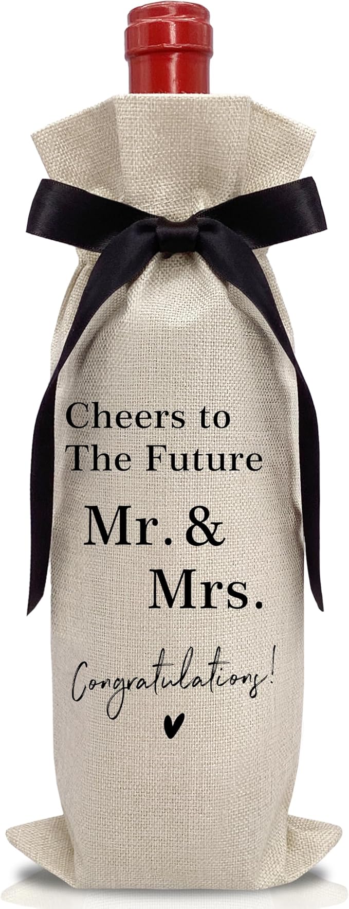 RYIGYWE 1 PCS Black Bow Ribbon Ideas Engagement Gift Wine Bag - Bride to Be Gifts for Bridesmaids Bride Groom Couples Her Him Officiant Gift for Getting Married Engagement Bridal Shower - A45