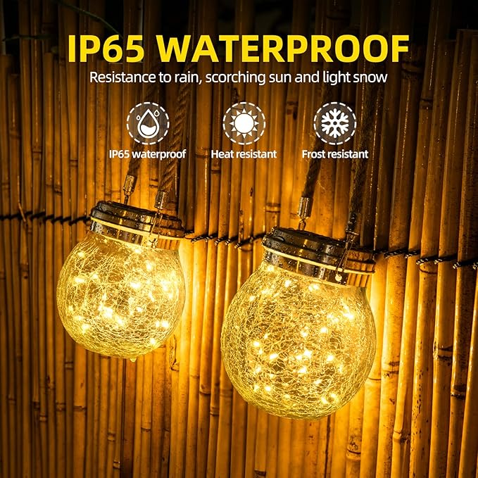 ROSHWEY Solar Lantern, 2 Pack Garden Decor Lights Waterproof Outdoor Lanterns - Image 6