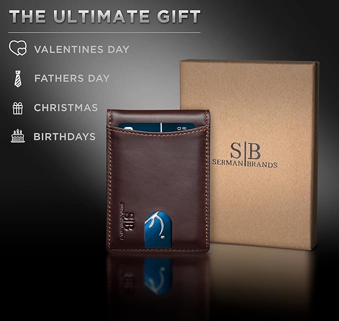 SERMAN BRANDS RFID Blocking Slim Bifold Genuine Leather Minimalist Front Pocket - Image 6