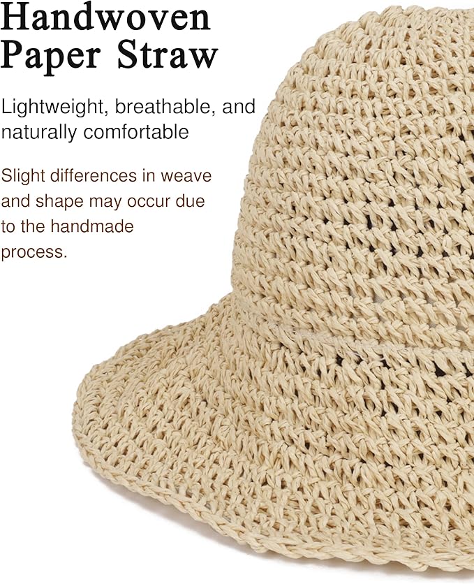 Womens Wide Brim Straw Sun Hat Foldable Floppy Crochet Beach Hat - Image 3