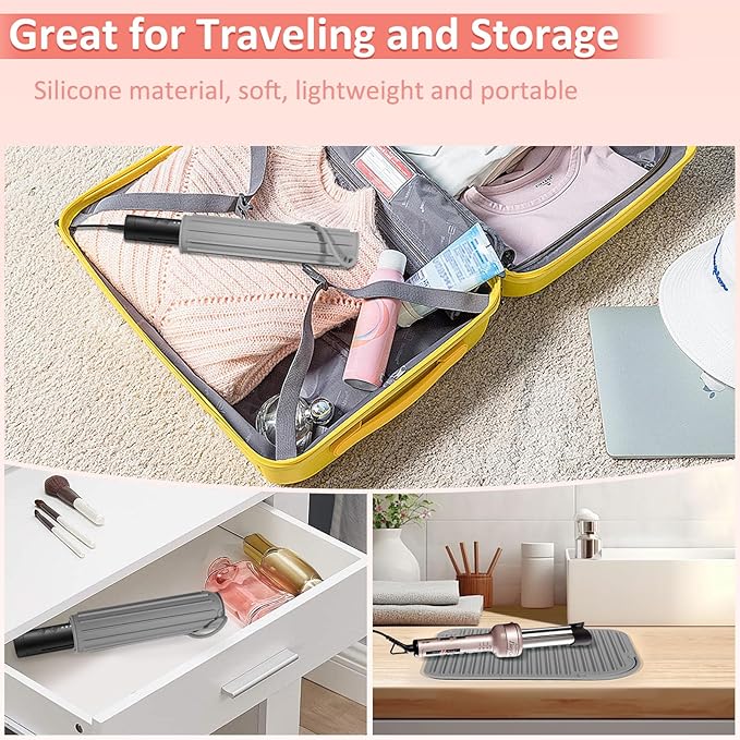 Quccefods Heat Resistant Mat Large Silicone Hot Hair Tools Holder for Curling Irons Flat Iron Hair Straightener Mat Portable Vanity Pad Accessories/Organizer