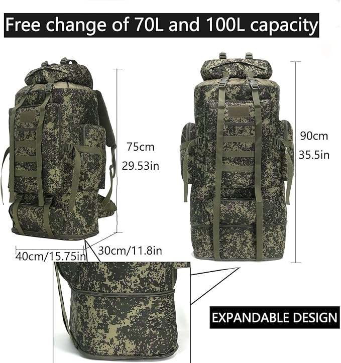 Hiking Backpack for Men 70L/100L Camping Backpack Military Rucksack Molle 3 - Image 2