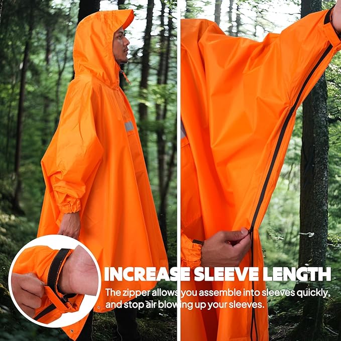 ANYOO Hooded Rain Poncho for Adults Waterproof Lightweight Rain Coat for Men - Image 4