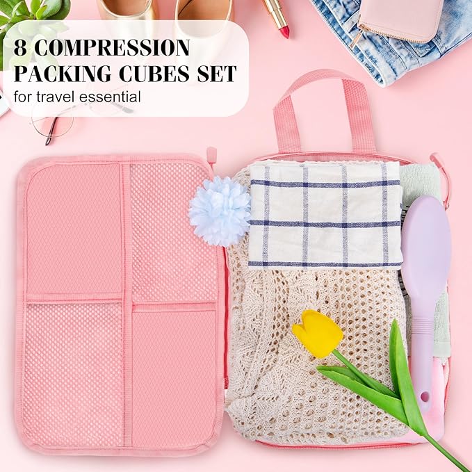 8 Set Compression Packing Cubes Travel, Lightweight Expandable Travel Cubes - Image 6