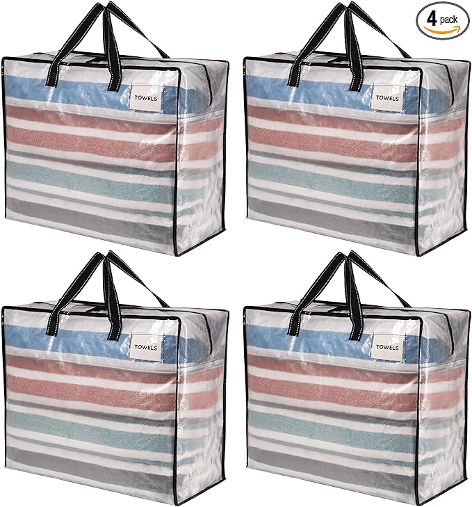 VENO 4 Pack Heavy Duty Moving Bags, Storage Bags, Packing Supplies, Top Zipper by Veno