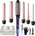 Curling Iron Set, 6 in 1 Hair Curling Wand with Curling Brush and 5 Interchangeable Ceramic Curling Wand(0.35'-1.25') Tourmaline Hair Curler, Instant Heat Up Curling Iron for Long Hair Women
