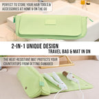 BAREFOOT CARIBOU Hair Tools Travel Bag and Heat Resistant Mat for Flat Irons, Straighteners, Curling Iron, and Haircare Accessories, 2-in-1 design, with Interior Pockets, Portable Organizer