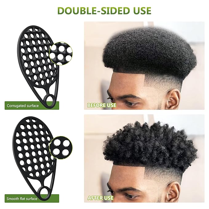 KOUPA Silicone Curly Hair Brush with Pick Comb, One Piece Twist Curl Comb for Afro Curls, Washable Hair Tool for Men Women, Black