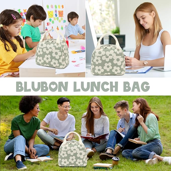 Bluboon Lunch Bag for Women Men Cute Corduroy Lunch Tote Bags Reusable - Image 5