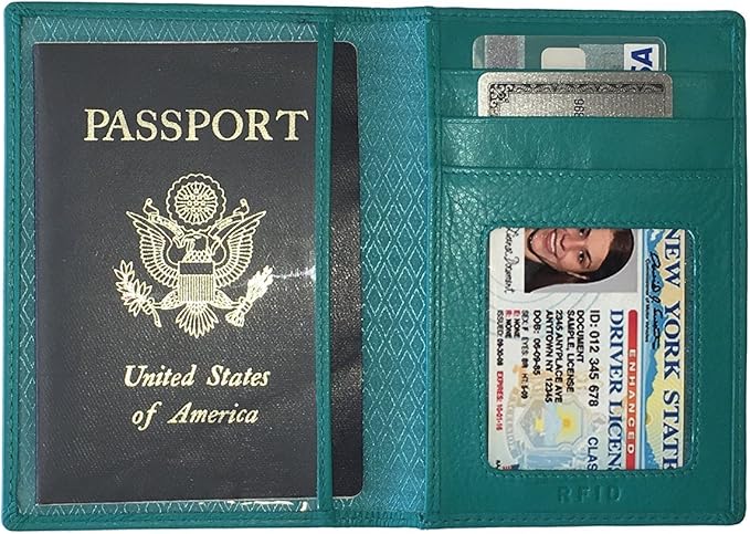 Personalized Monogrammed Teal Leather RFID Passport Wallet - Image 5